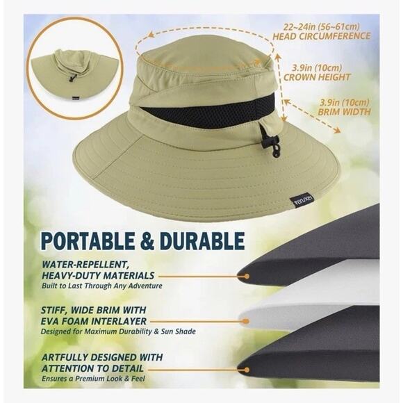 EINSKEY Wide Brim Sun Hat Summer UV Protection Beach Hat‎ Showerproof Safari Hat - Picture 7 of 9